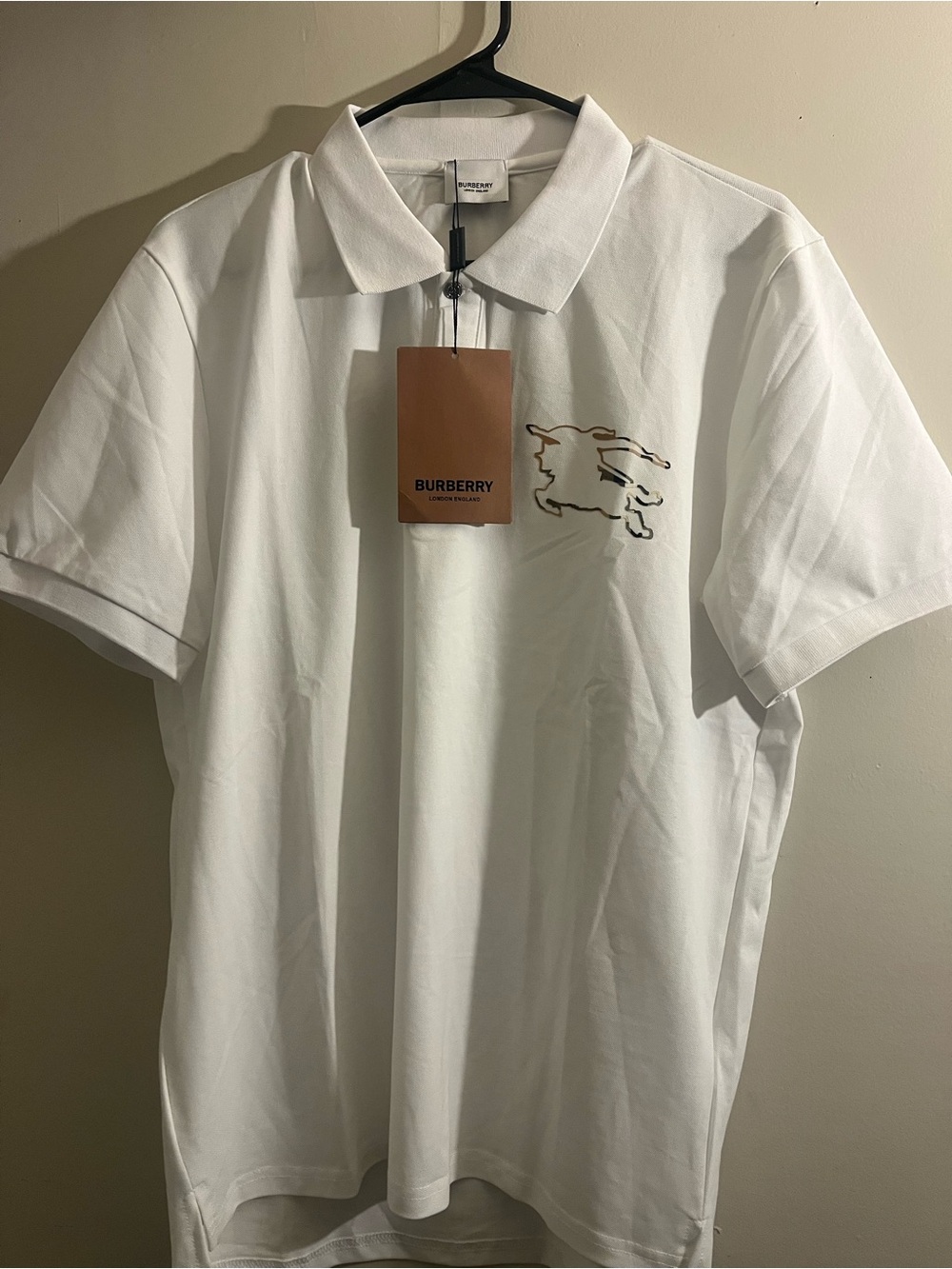 Burberry White Men’s Polo with Brown Logo Detail